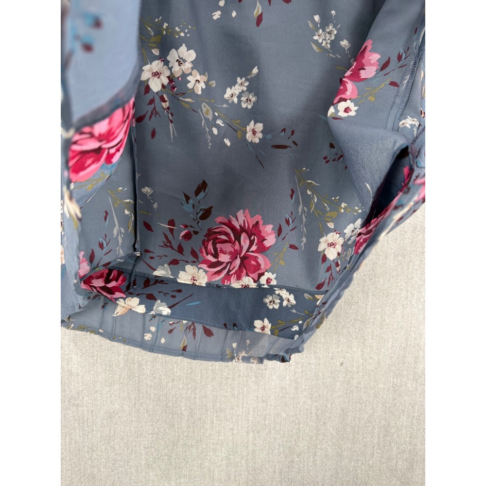 White House Black Market Blue Floral Pintuck Pleat Long Sleeve Dress Size 2 - Picture 4 of 14